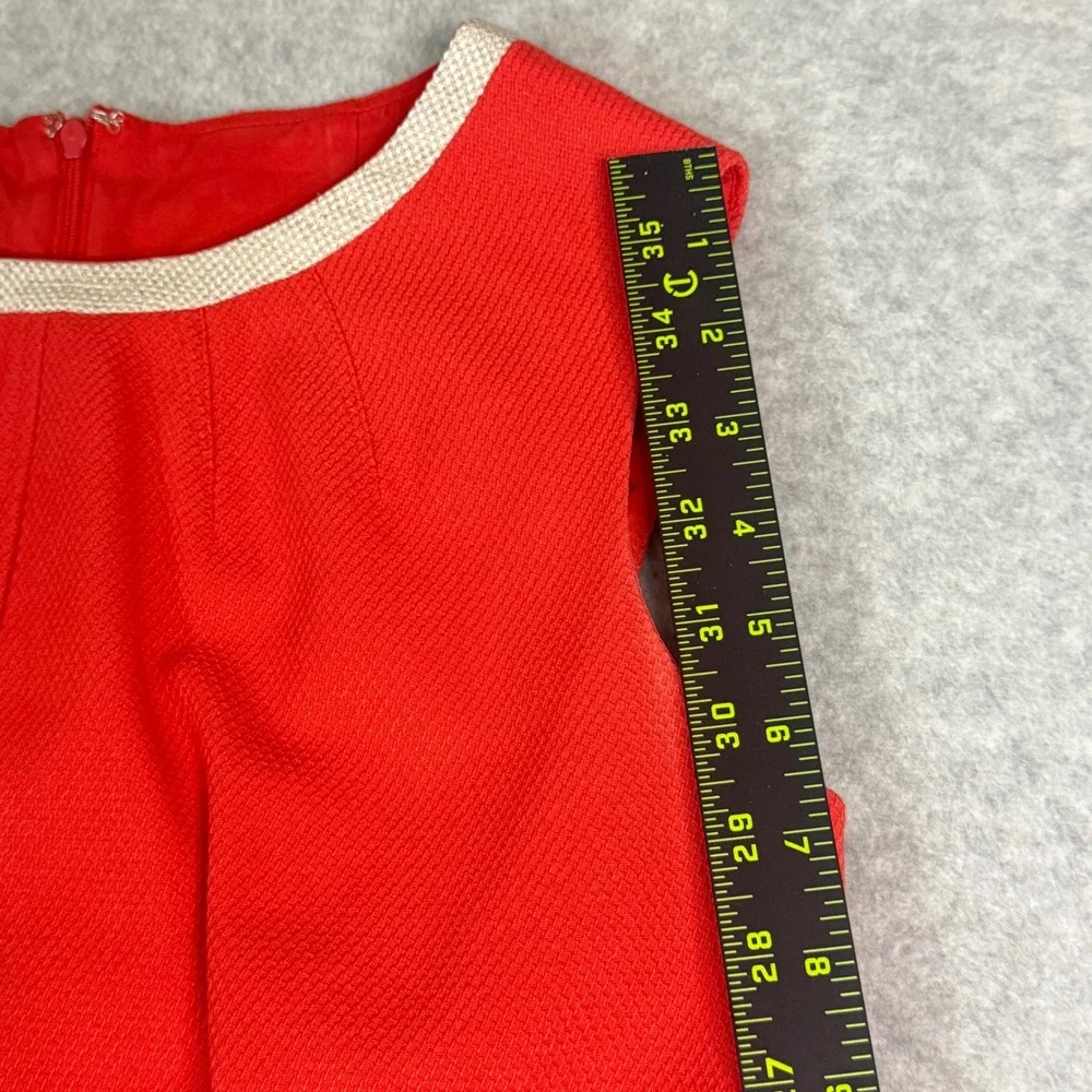 Anne Klein Sleeveless Sheath Dress Orange Red Textured Size 8‎ Cream Trim Office